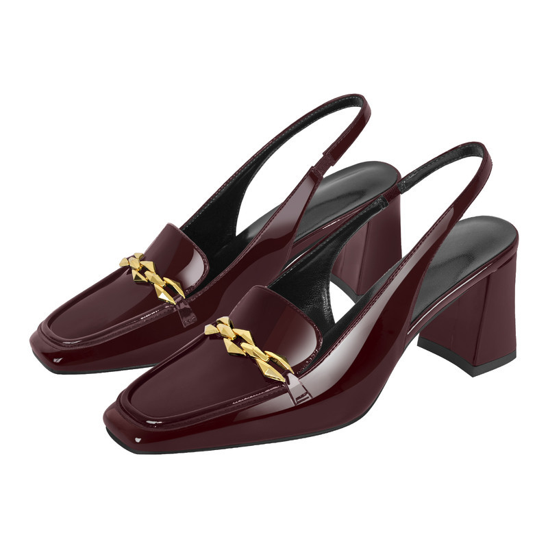 Quadratische Zehe Metallkette Blockabsatz Slingback Pumps