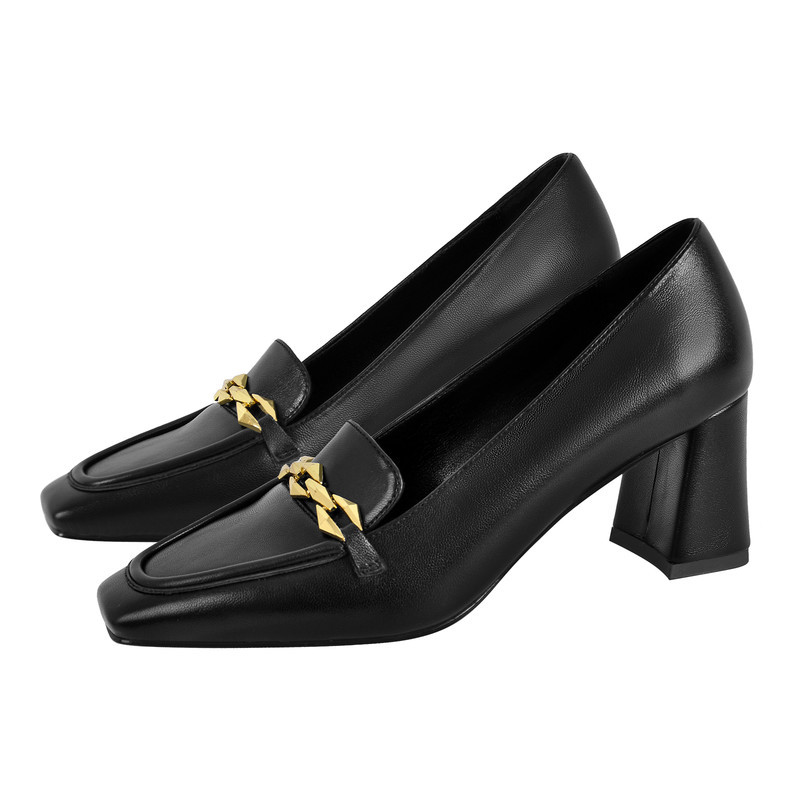 Quadratische Zehenpartie Blockabsatz goldene Kette Pumps