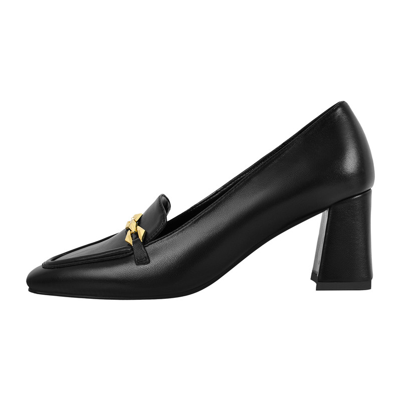 Quadratische Zehenpartie Blockabsatz goldene Kette Pumps