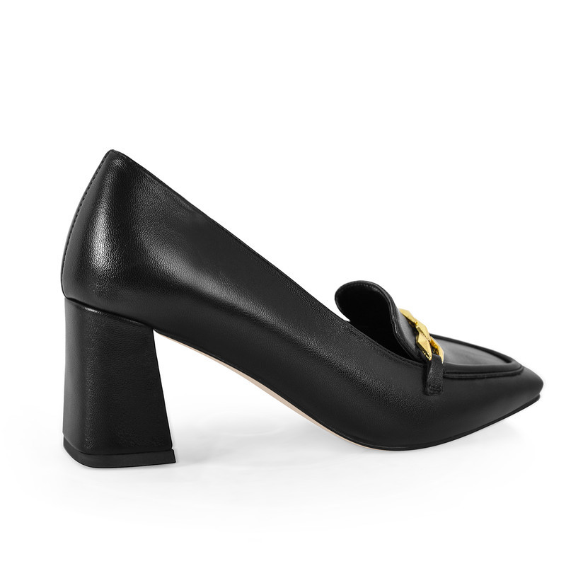 Quadratische Zehenpartie Blockabsatz goldene Kette Pumps