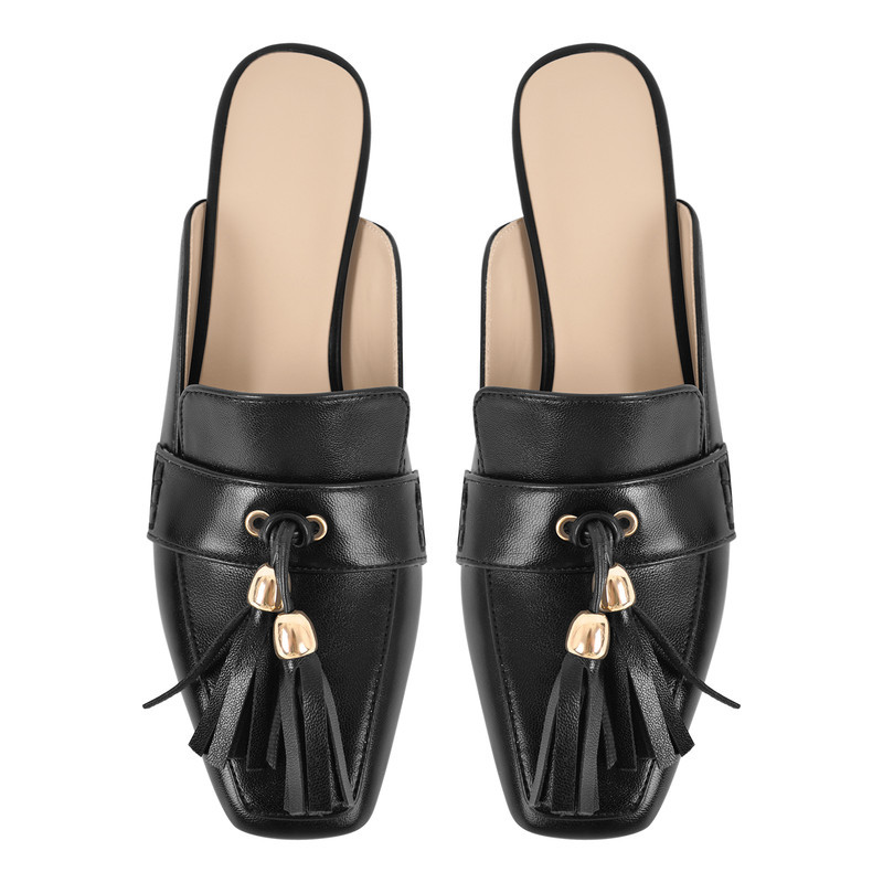 Quadratische Zehen Fransen Pantoletten mit klobigem Absatz