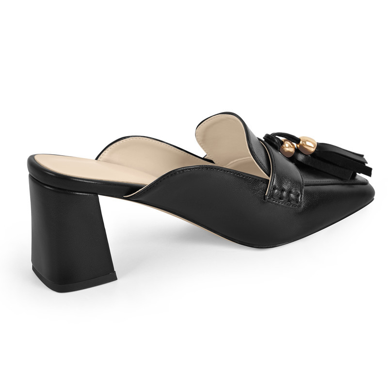 Quadratische Zehen Fransen Pantoletten mit klobigem Absatz