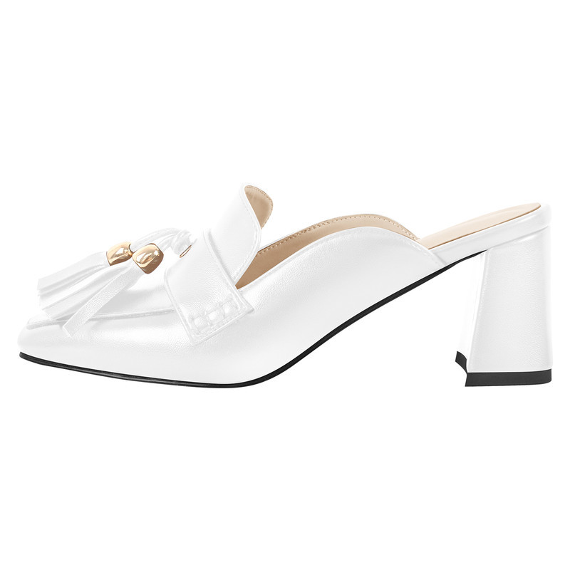 Quadratische Zehen Fransen Pantoletten mit klobigem Absatz