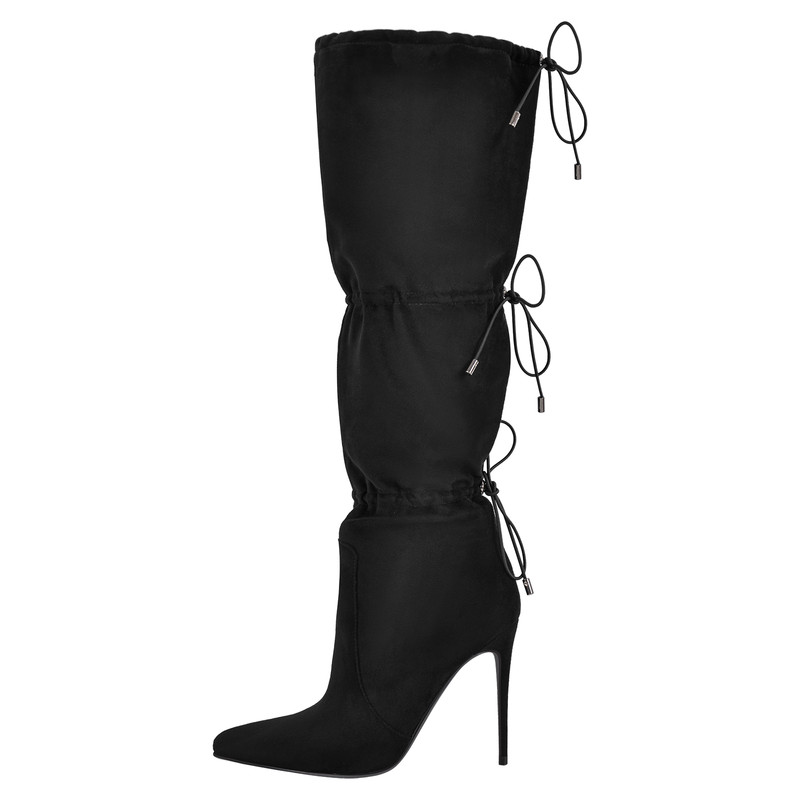 Spitz zulaufende Schnürsenkel Damen Stiletto Kniehohe Stiefel