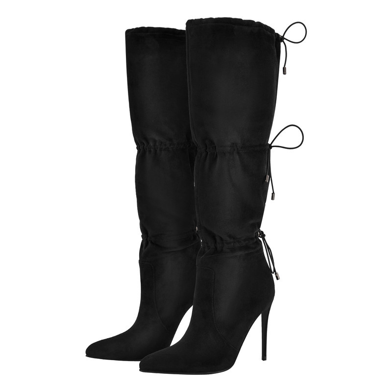 Spitz zulaufende Schnürsenkel Damen Stiletto Kniehohe Stiefel