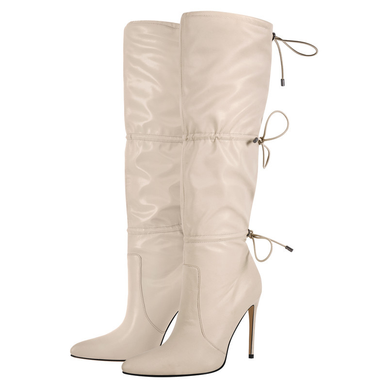 Spitz zulaufende Schnürsenkel Damen Stiletto Kniehohe Stiefel