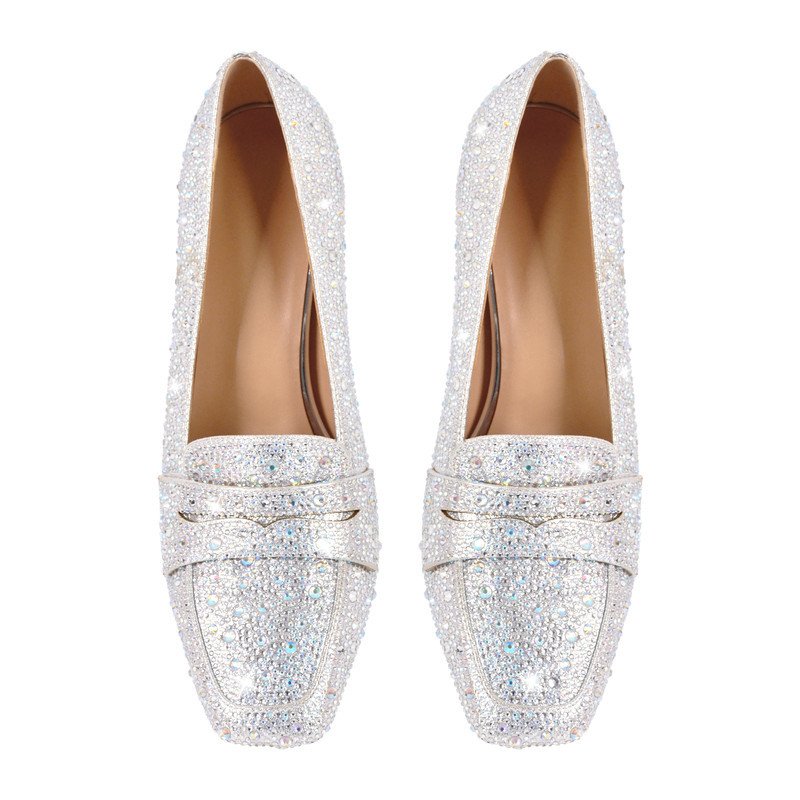 Silberne strassbesetzte Square Toe Pumps klobiger Absatz