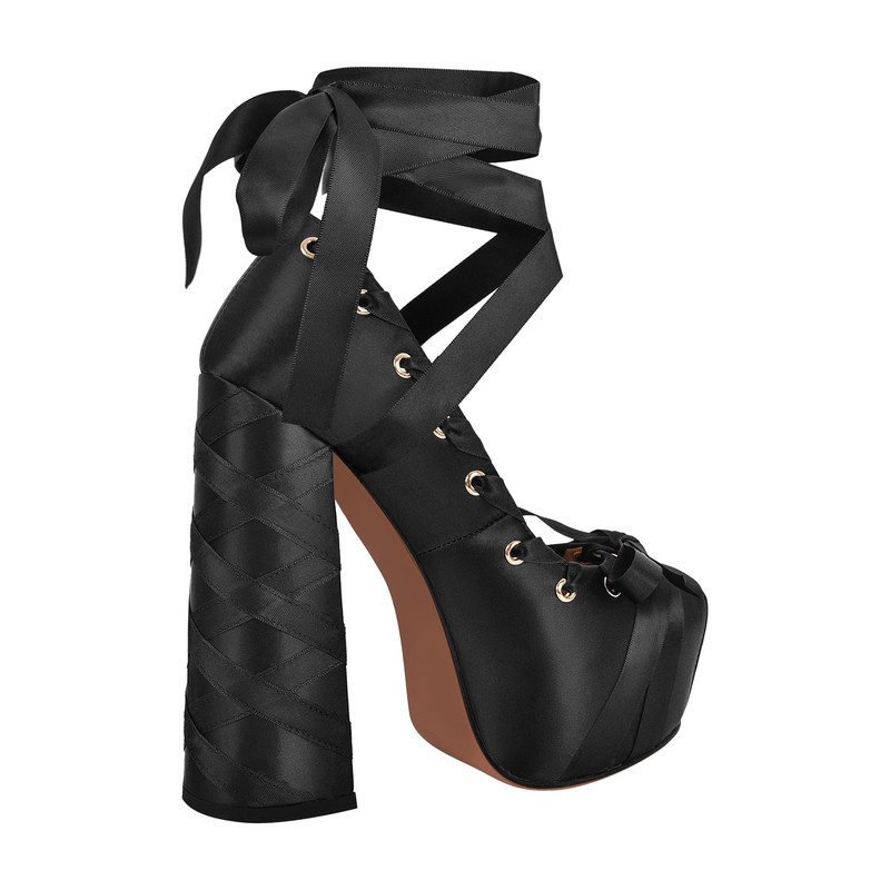 Plattform Fesselriemen Hoher Absatz Schleife Pumps