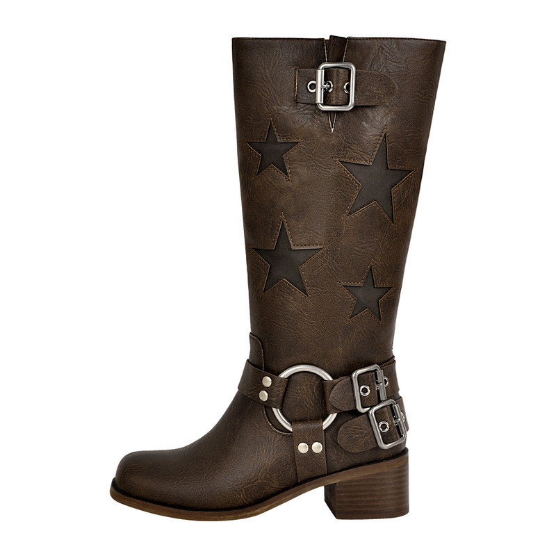 Sterne Square Toe Kniestiefel mit Schnalle