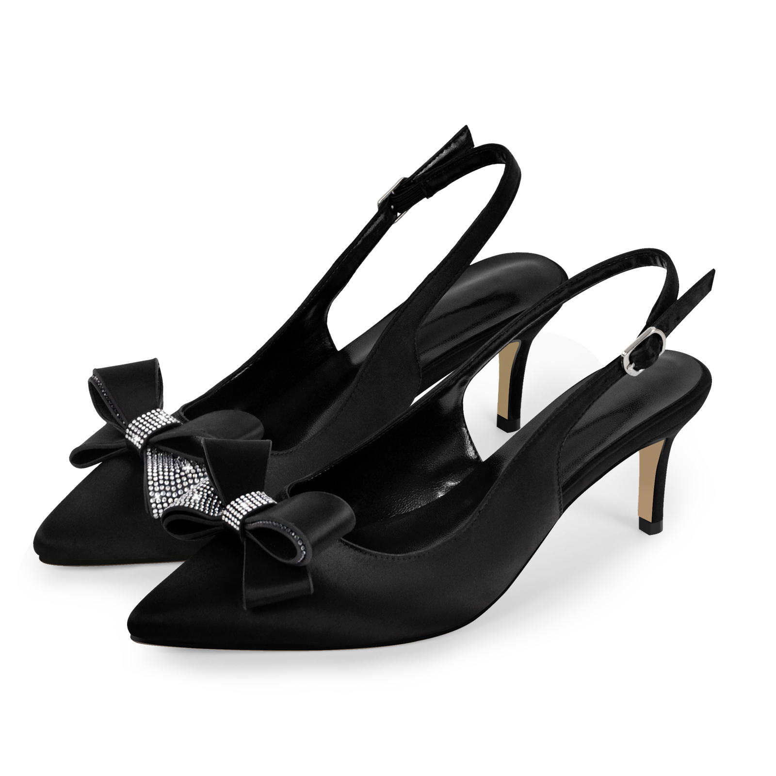 Strass Schleife Kitten Heel spitzer Slingpumps