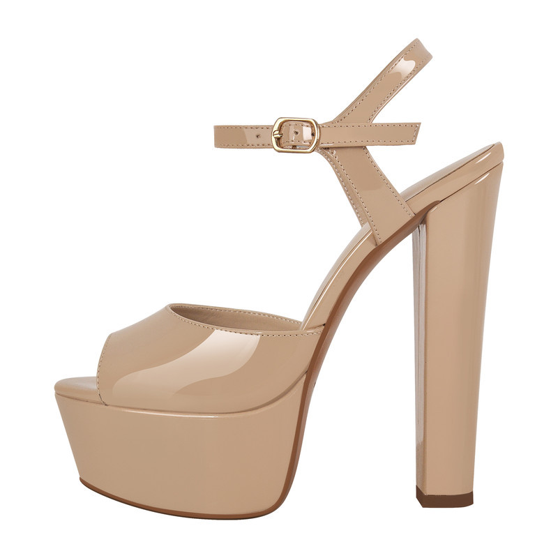 Peep Toe Plattform Schnalle Riemen Chunky Heel Sandalen