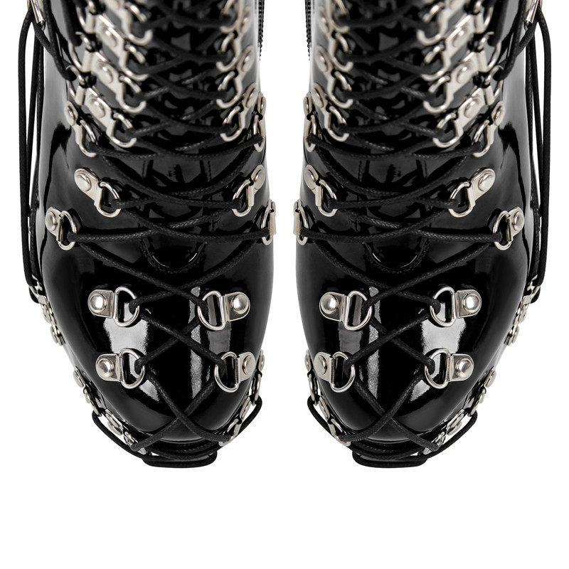 Plattform Metall Schnallen Schnürung Chunky Heel Stiefeletten