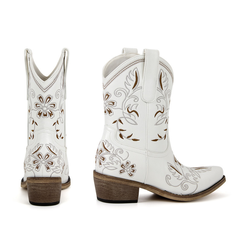 Stickerei Kurzschaftstiefel Kubanischer Absatz