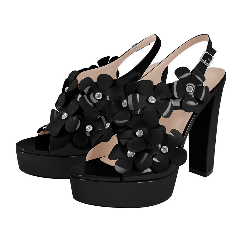 Sandalen mit Plateausohle und klobigem Absatz und Blumenmuster