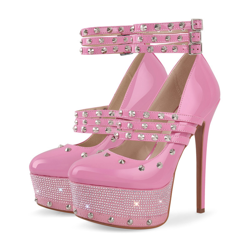 Plateau Sandalen mit hohem Absatz und Nieten und Diamanten