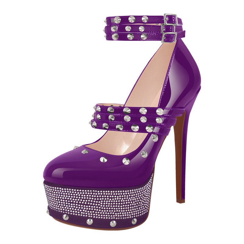 Plateau Sandalen mit hohem Absatz und Nieten und Diamanten