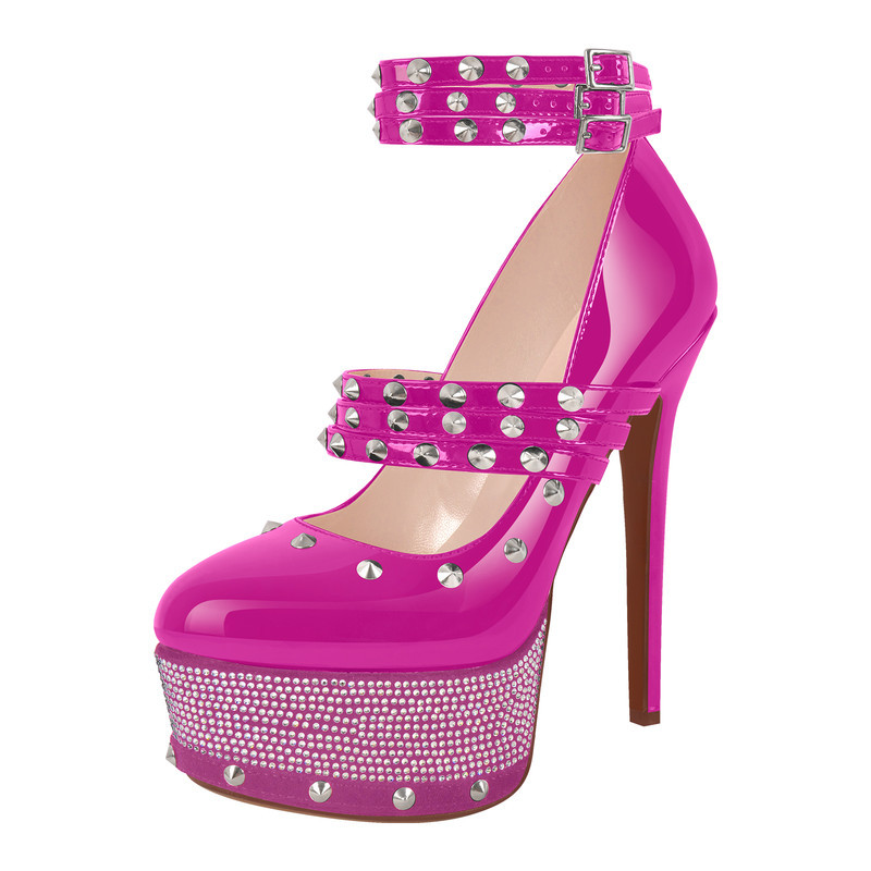 Plateau Sandalen mit hohem Absatz und Nieten und Diamanten