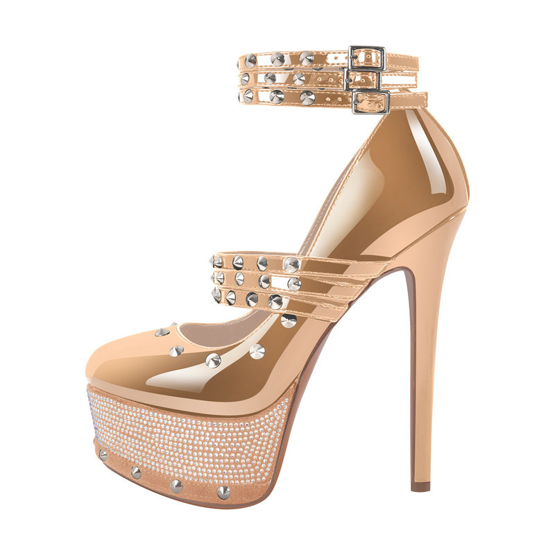 Plateau Sandalen mit hohem Absatz und Nieten und Diamanten