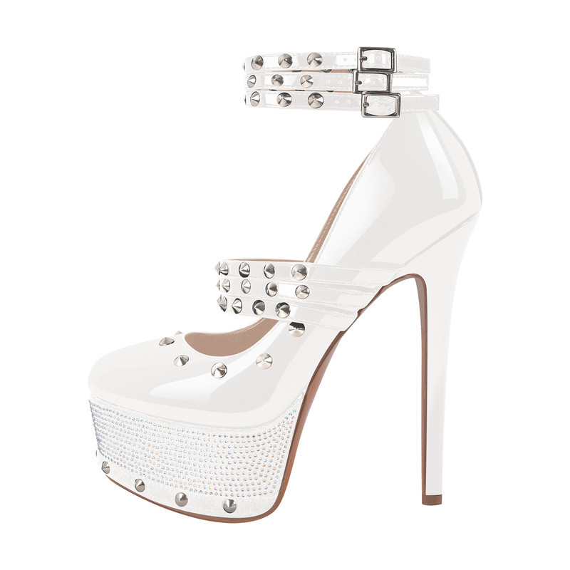 Plateau Sandalen mit hohem Absatz und Nieten und Diamanten