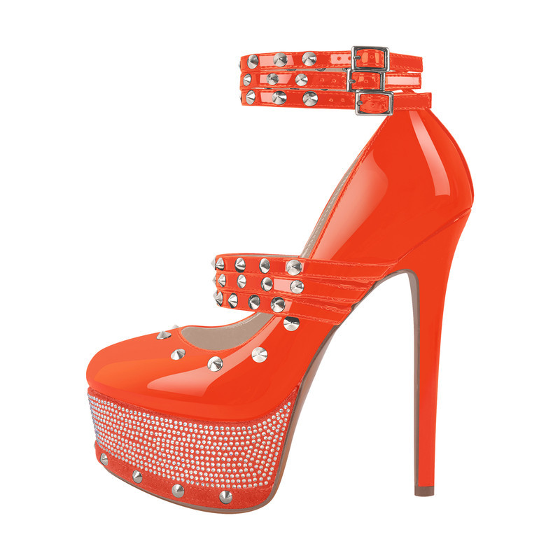 Plateau Sandalen mit hohem Absatz und Nieten und Diamanten