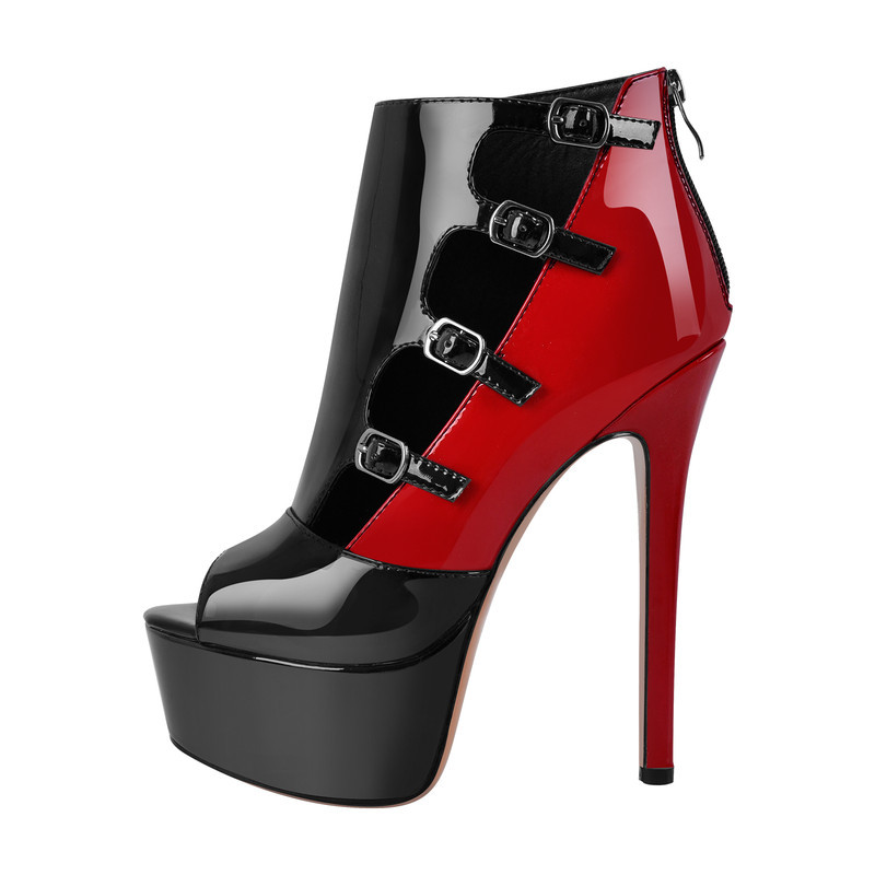 Stiefeletten mit Peep Toe Plateau und mehreren Schnallen