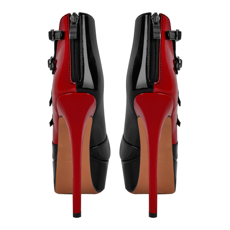 Stiefeletten mit Peep Toe Plateau und mehreren Schnallen