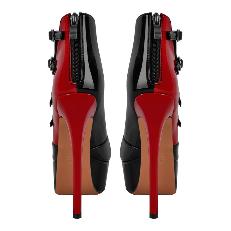 Stiefeletten mit Peep Toe Plateau und mehreren Schnallen