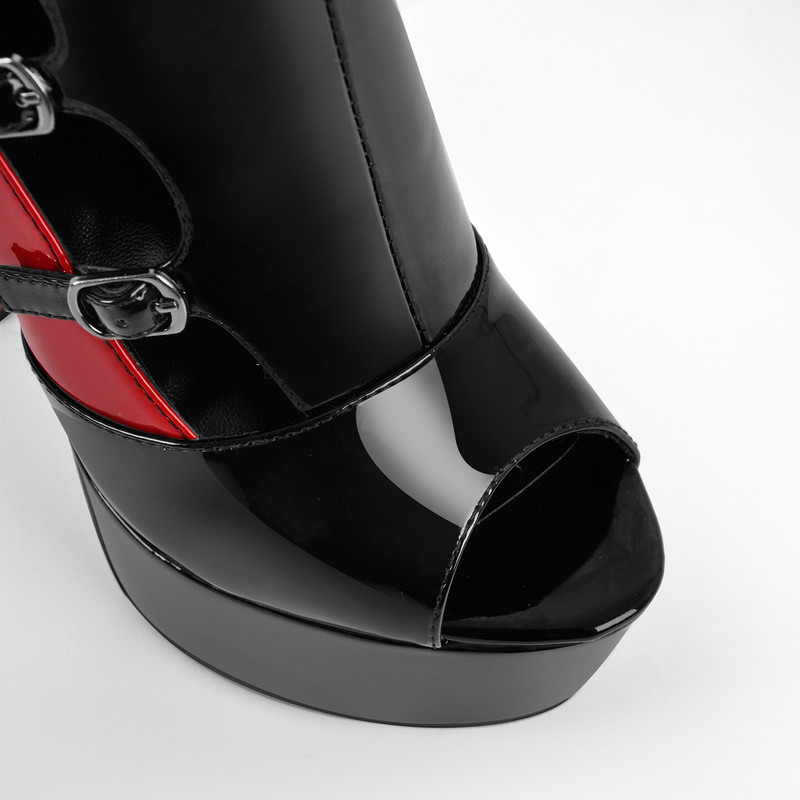 Stiefeletten mit Peep Toe Plateau und mehreren Schnallen