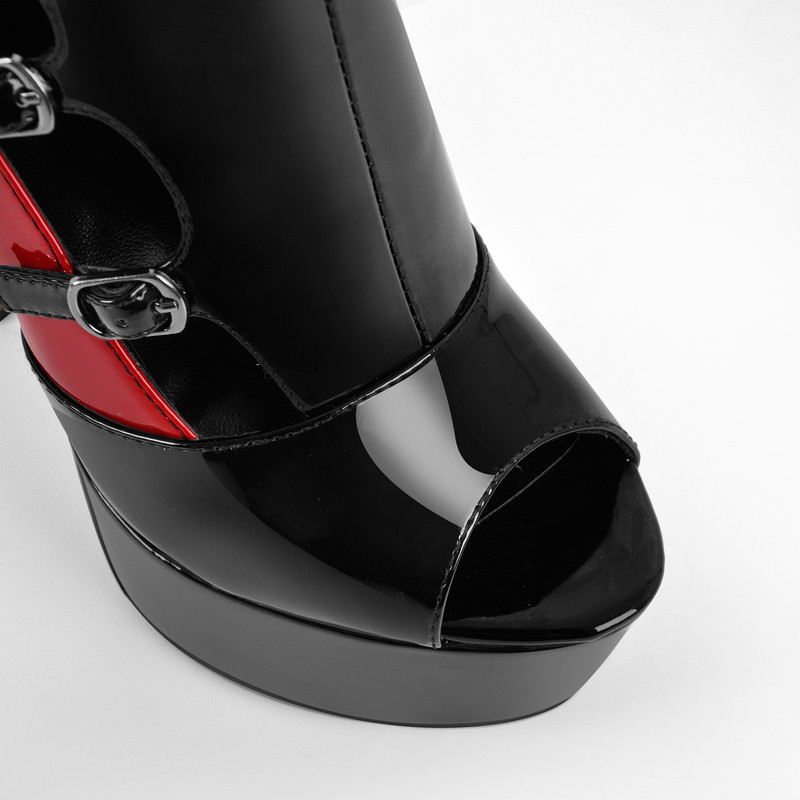 Stiefeletten mit Peep Toe Plateau und mehreren Schnallen