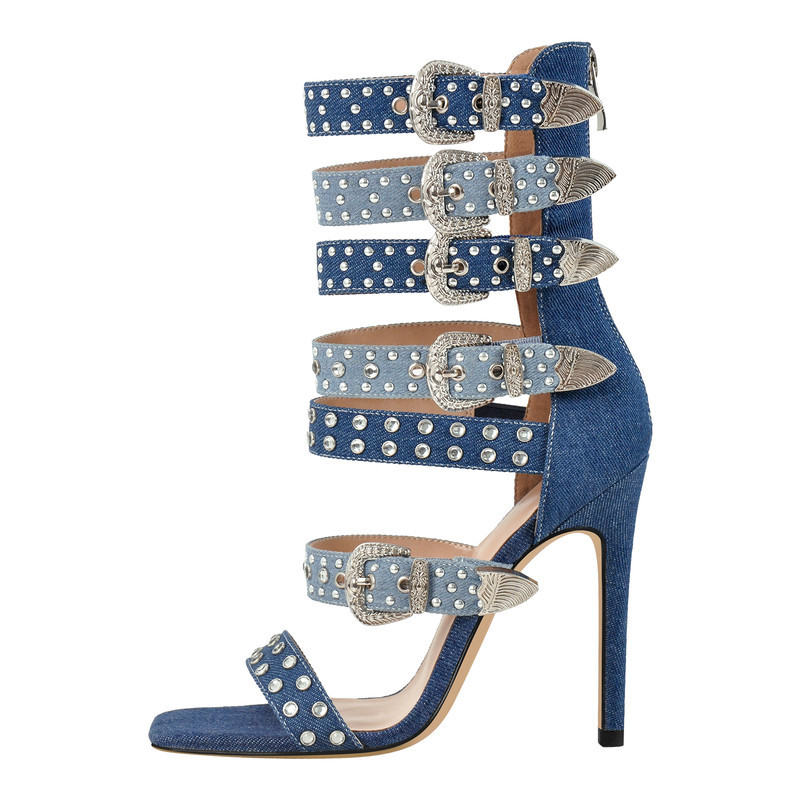 Stiletto Sandalen mit Nietenverschluss