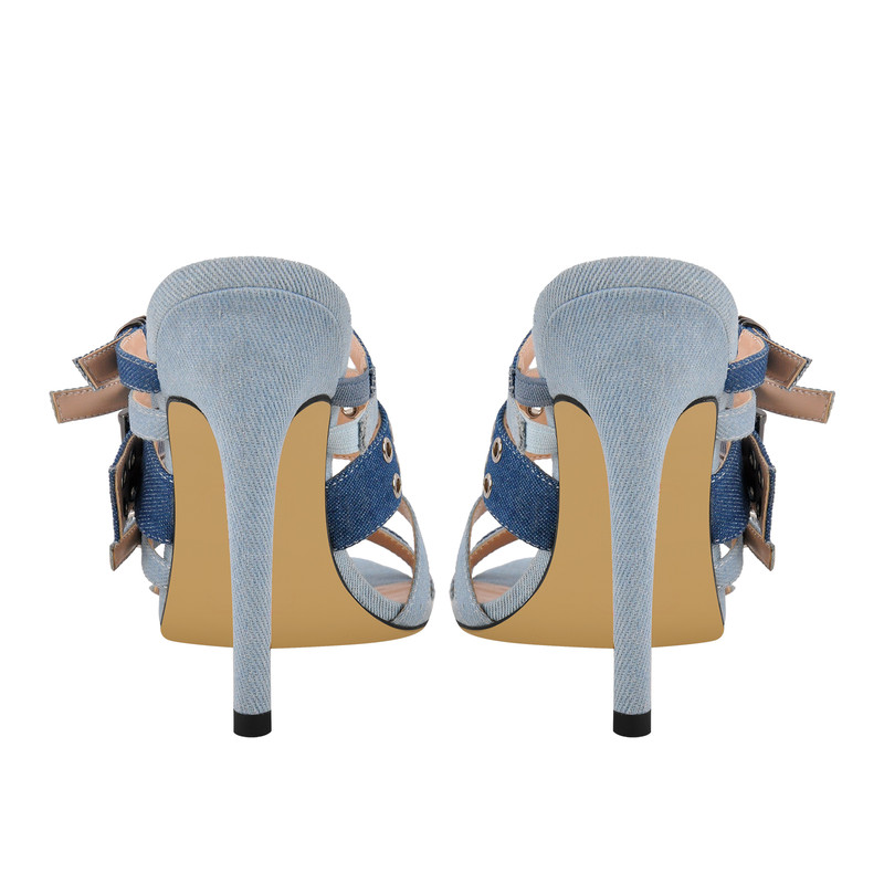 Denim spitzte Zehenschnallengurte Maultiere