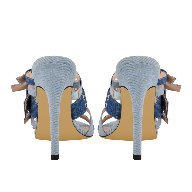 Denim spitzte Zehenschnallengurte Maultiere