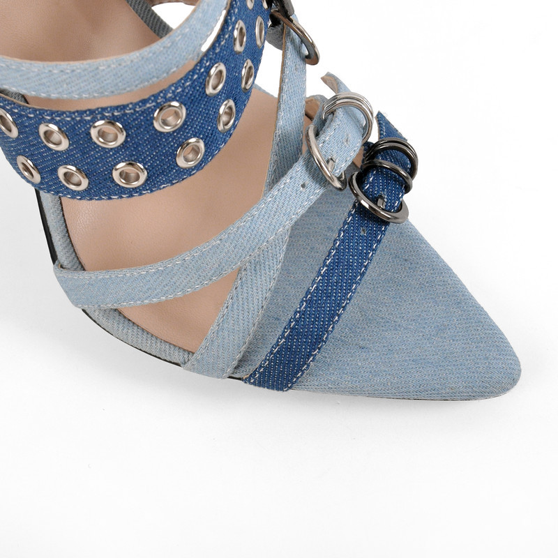 Denim spitzte Zehenschnallengurte Maultiere