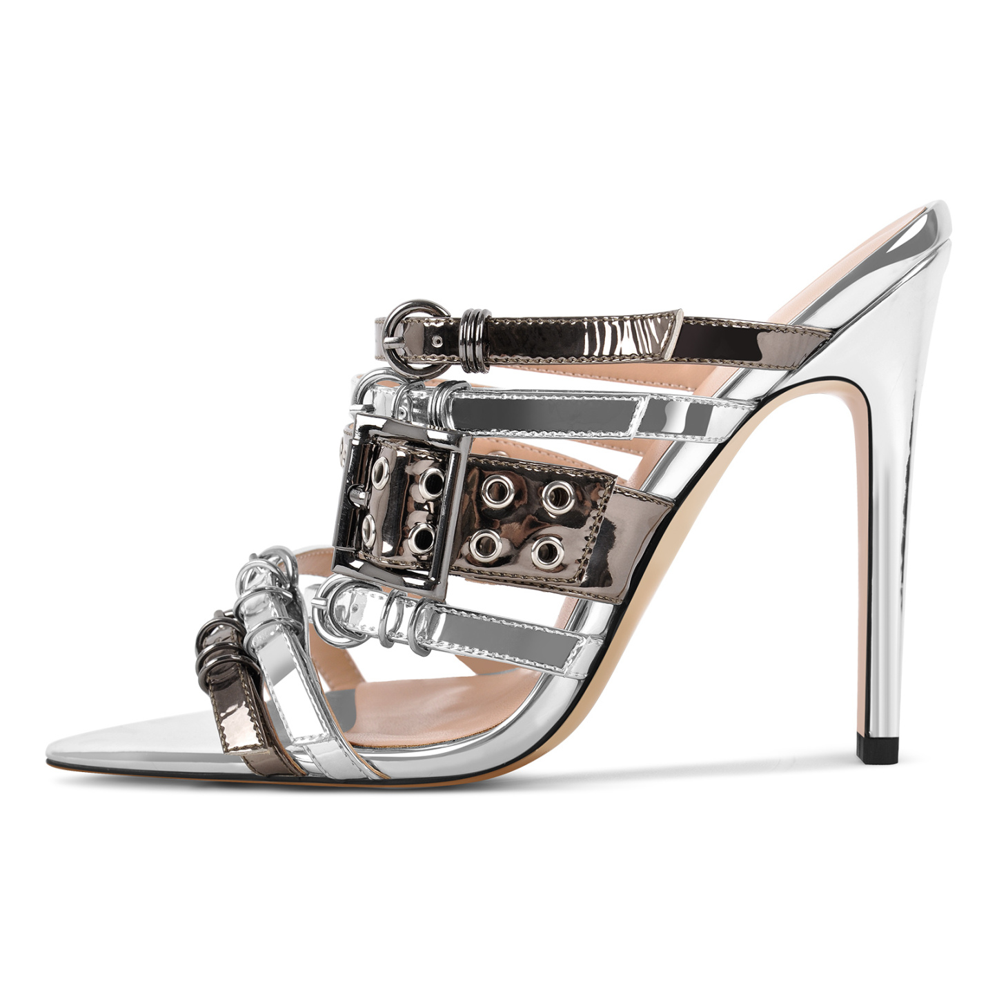 Denim spitzte Zehenschnallengurte Maultiere