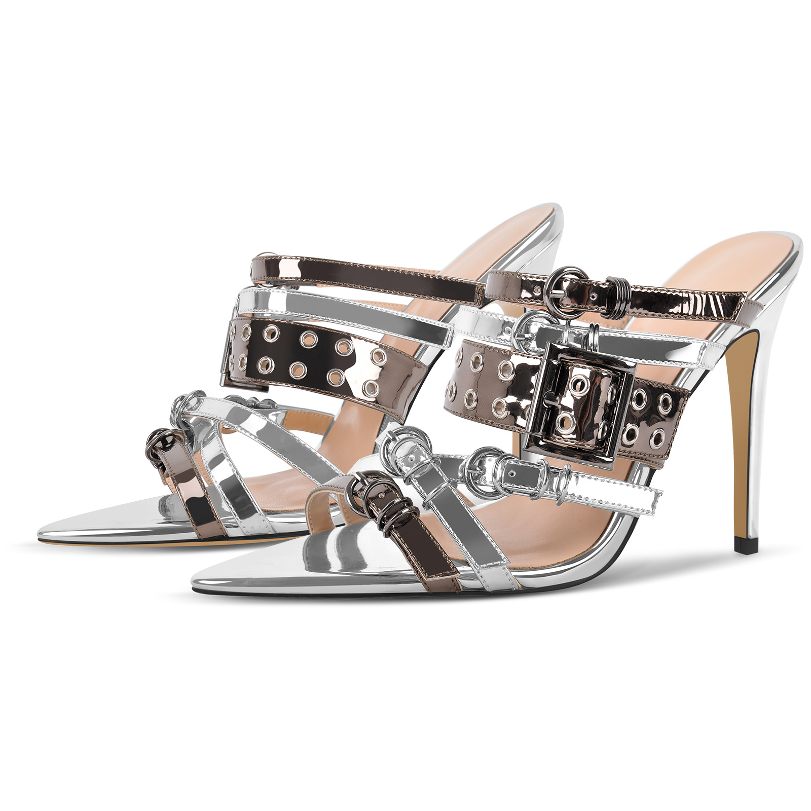 Denim spitzte Zehenschnallengurte Maultiere