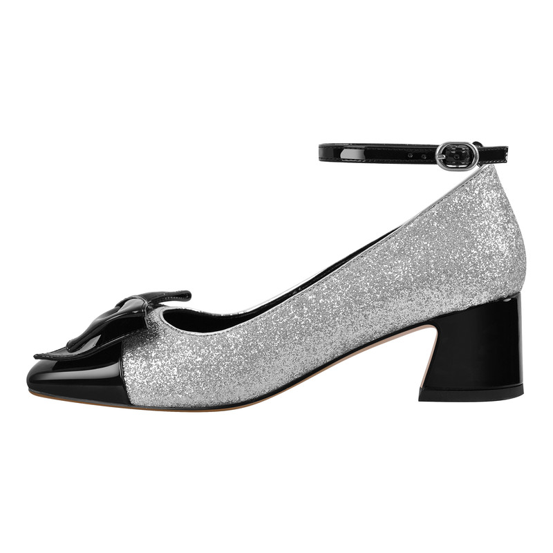 Schleife Quadratische Zehe mit klobigem Absatz Pumps