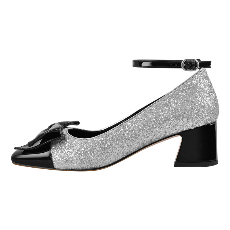 Schleife Quadratische Zehe mit klobigem Absatz Pumps