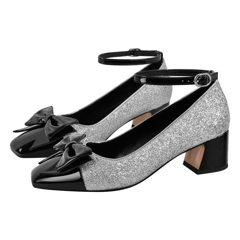 Schleife Quadratische Zehe mit klobigem Absatz Pumps