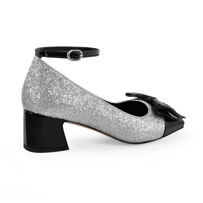 Schleife Quadratische Zehe mit klobigem Absatz Pumps