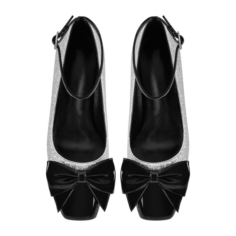 Schleife Quadratische Zehe mit klobigem Absatz Pumps