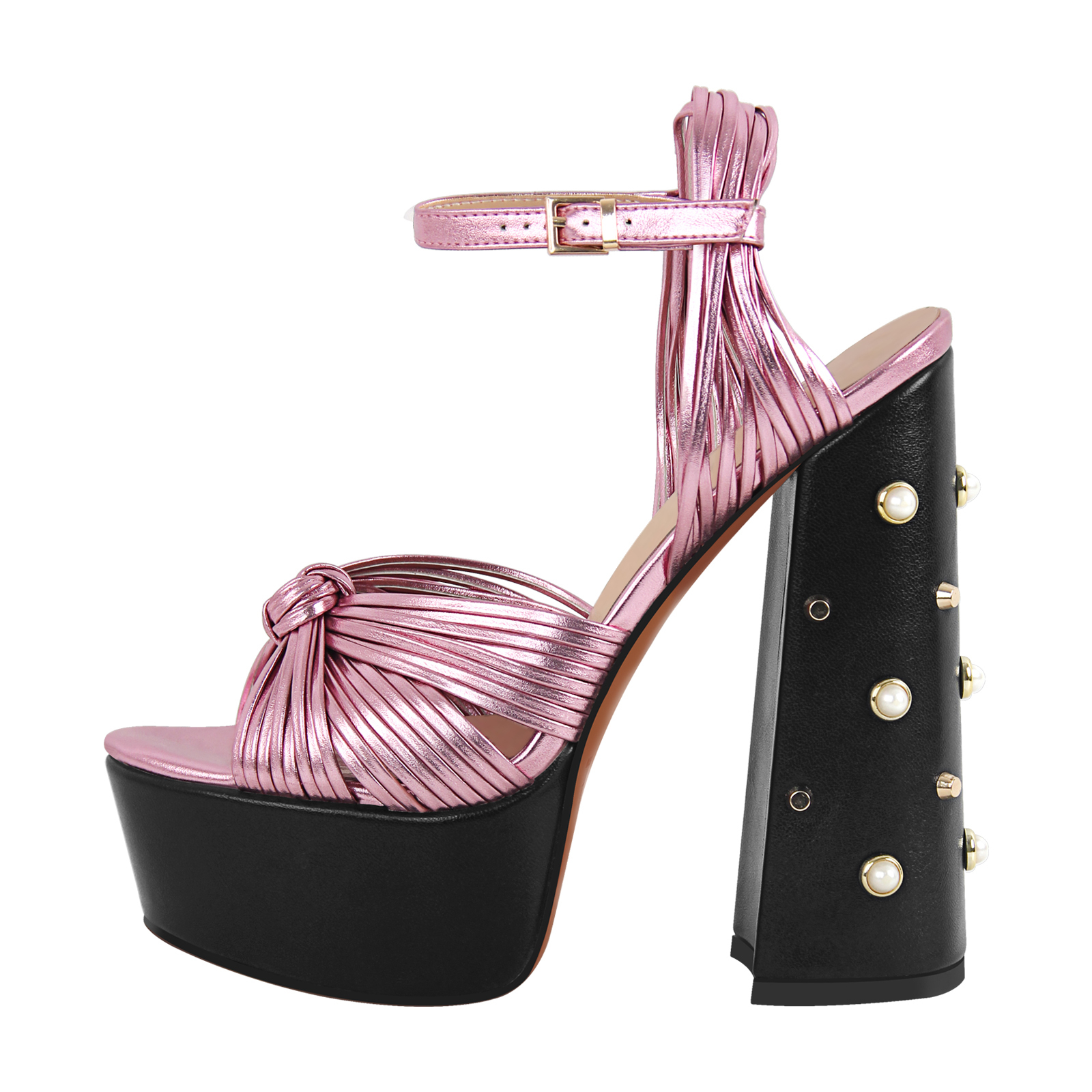 Riemchensandalen mit runder Zehenpartie und dickem Absatz