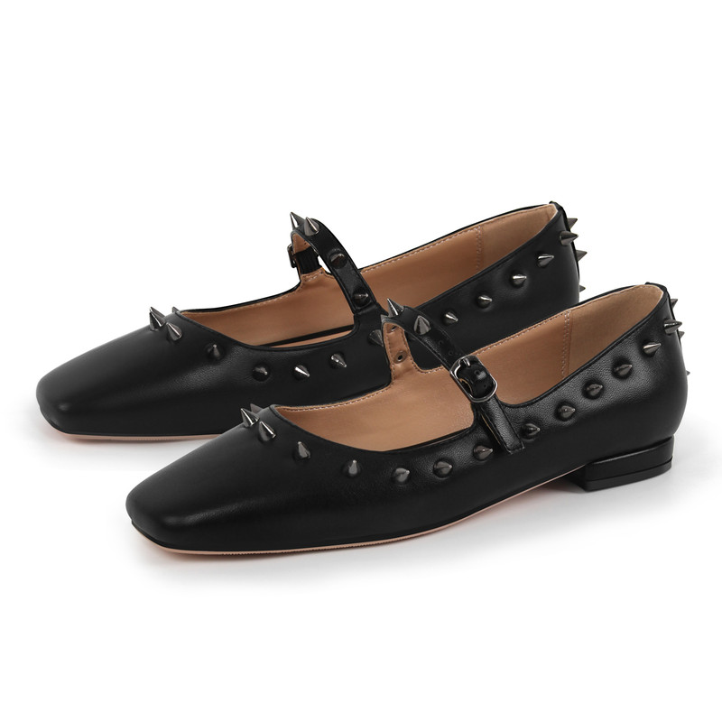Damen Spitzschuh Mary Janes mit Nieten