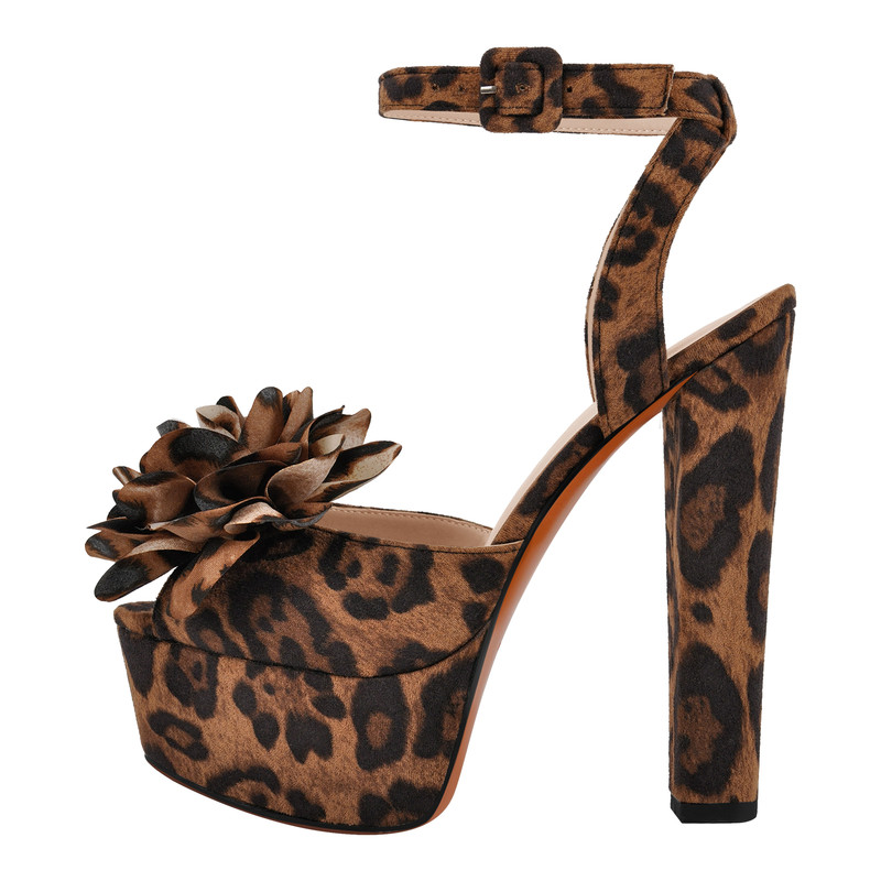 Plateau Sandalen mit Leopardenmuster und Blumenmuster
