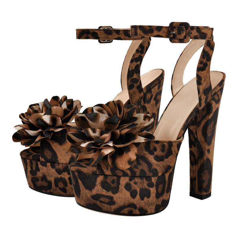Plateau Sandalen mit Leopardenmuster und Blumenmuster