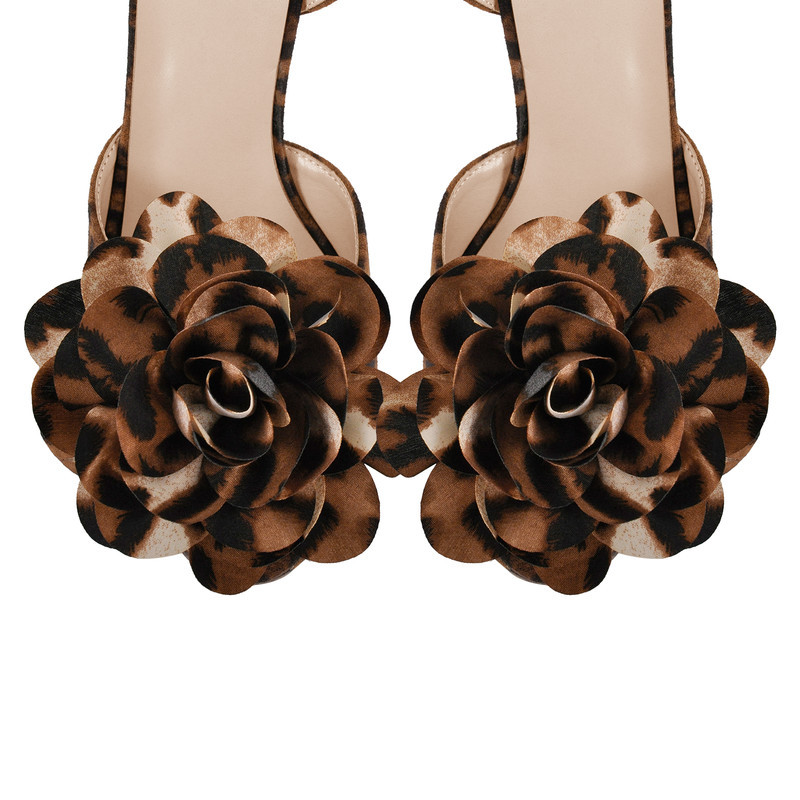 Plateau Sandalen mit Leopardenmuster und Blumenmuster