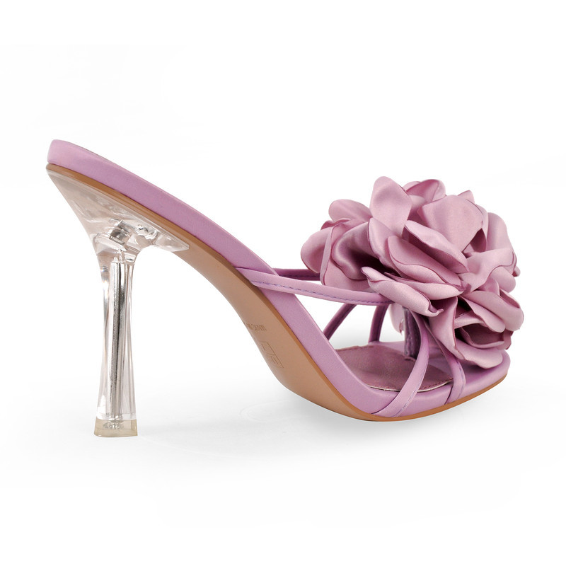 Sandalen mit transparentem Absatz und Blumenmuster