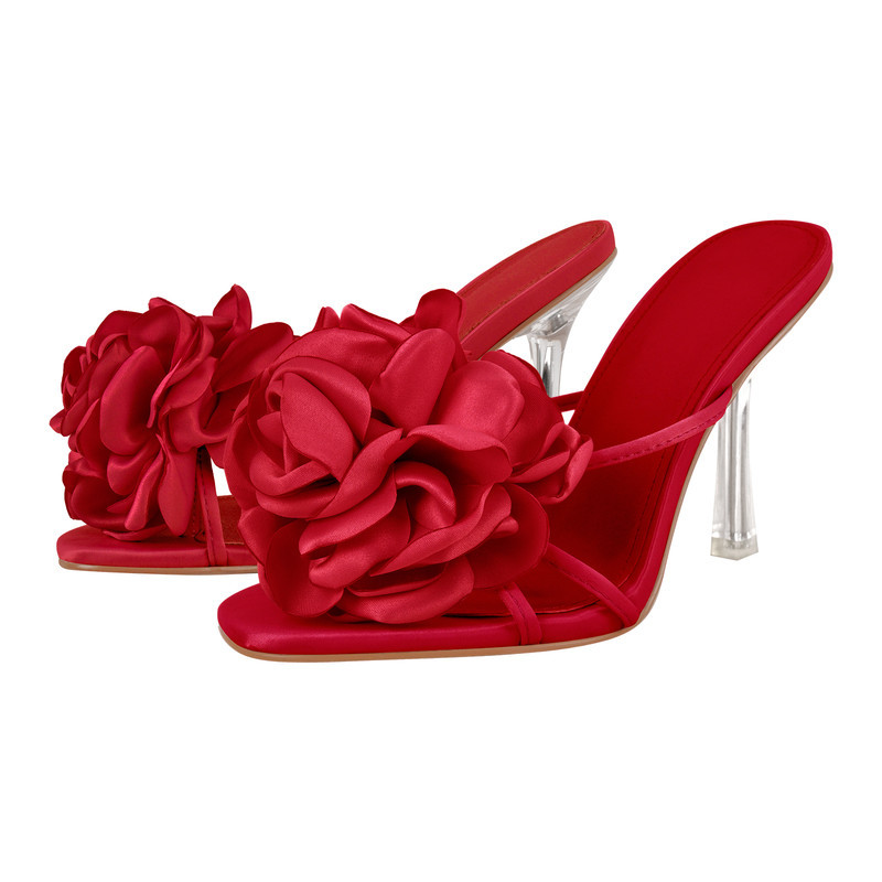 Sandalen mit transparentem Absatz und Blumenmuster