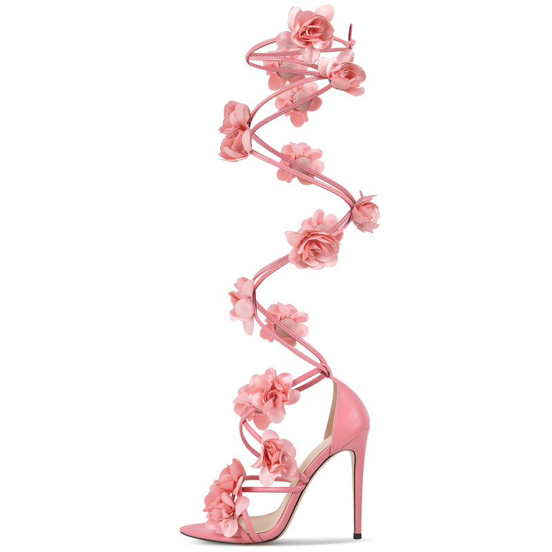 Riemchensandalen mit Blumenmuster und Schnürung