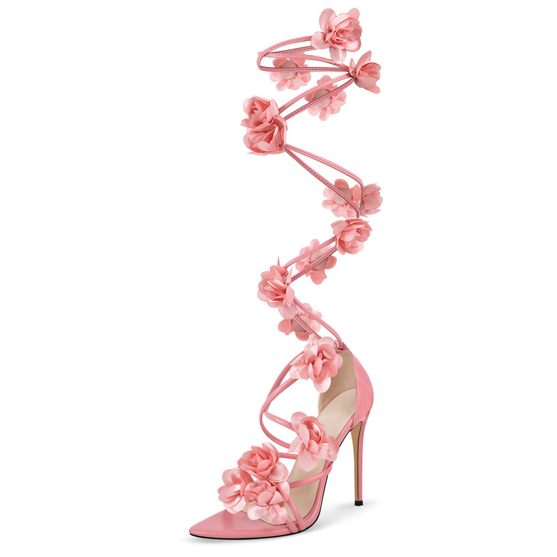 Riemchensandalen mit Blumenmuster und Schnürung