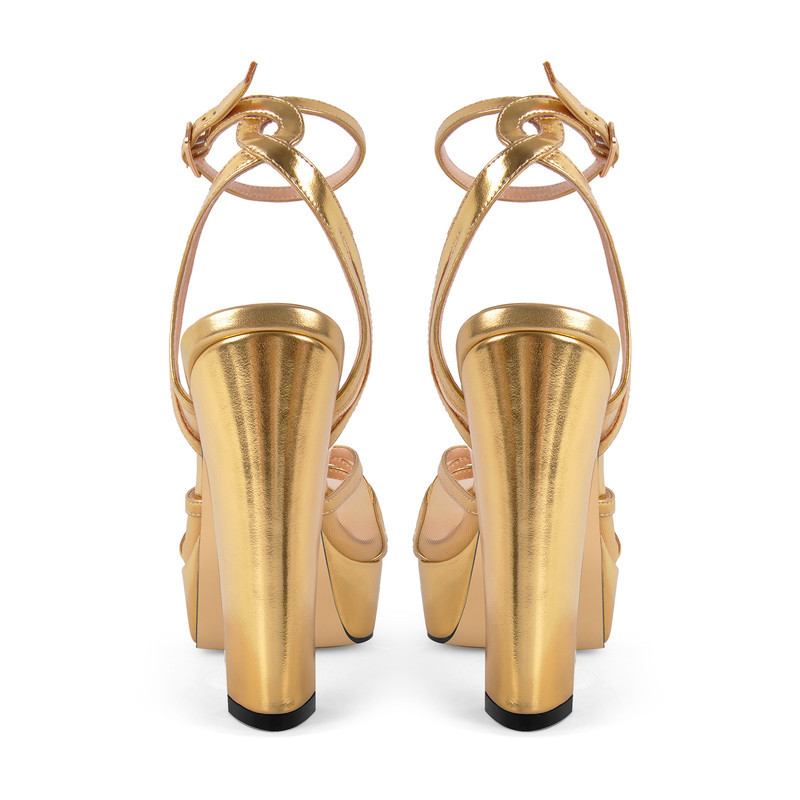 Plattform Mesh Knöchelgurt klobige Fersensandalen